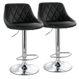 Elama 2 Piece Diamond Stitched Faux Leather Bar Stool with Adjustable Height in Black at Nordstrom