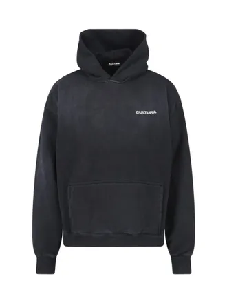Cultura Logo Hoodie, In Black Cotton, Worsted Effect