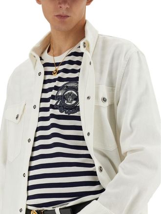 Versace Striped Cotton T-Shirt - Navy