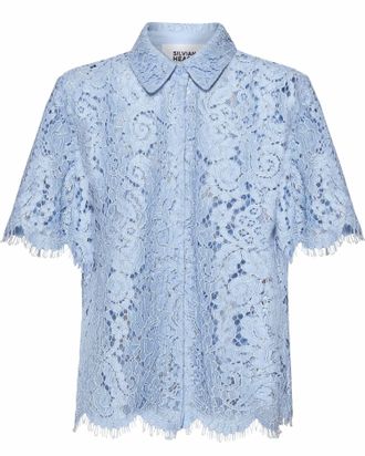 Silvian Heach Womens Lace Shirt With Floral Details In Sky Blue