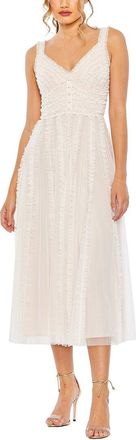 Mac Duggal Sleeveless V Neck Ruffle Tiered Midi Dress
