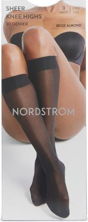 Nordstrom 3-Pack Sheer Knee High Socks in Beige Almond at Nordstrom, Size 9