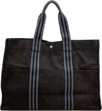 Herm&egrave;s Gray Canvas Tote Bag (Pre-Owned)