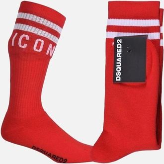 Dsquared2 Mens ICON Stripes Logo Sports Socks, Red/white - Red/Red - Size: 10.5/11/10