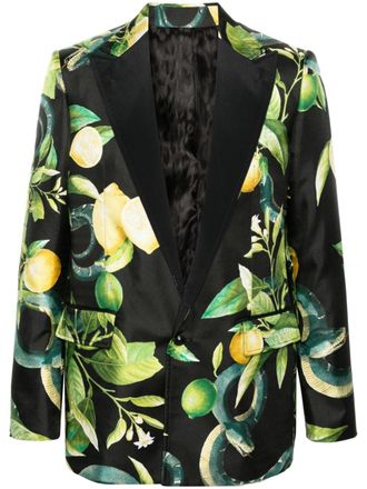 Roberto Cavalli lemon-print silk blazer - Black