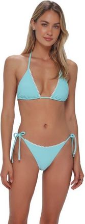 Swim Systems Pom Pom Triangle Bikini Swimsuit Top in Aqua Haze Rib at Nordstrom, Size Xx-Large