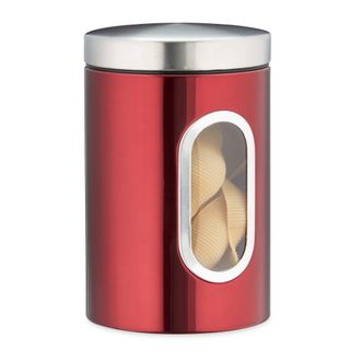 Relaxdays 6 X Recipiente De Almacenamiento Para Cocina, Con Tapa Y Ventana, 1,4 L, Para Caf&eacute;, Harina, Pasta, Bote Metal, En Rojo