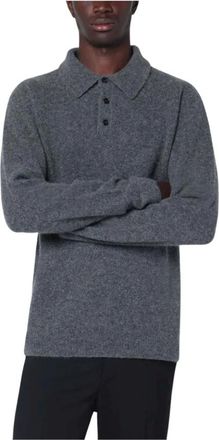 Roberto Collina Tops, Heren, Grijs, XL, Grijze Polo T-shirts met Lange Mouwen