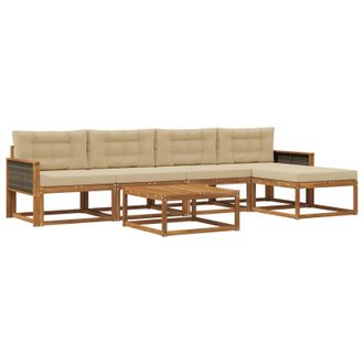 vidaXL Conjunto De Sof&aacute;s De Exterior Con Coj&iacute;n 6 Pcs Natural Y Beige Vidaxl