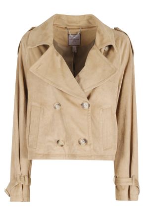 Urban Code Brown Double-Breasted Suede-Effect Polyester Jacket