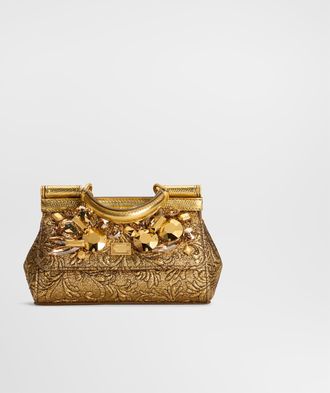 Dolce & Gabbana Mini Sicily Handbag In Brocade - Woman Gold Onesize
