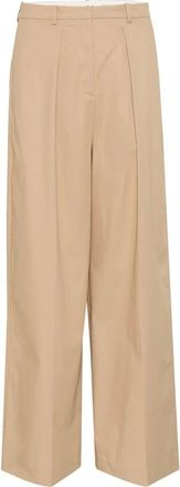 Soaked In Luxury Broeken, Dames, Beige, M, Katoen, Elegante Travertine Wijde Broek