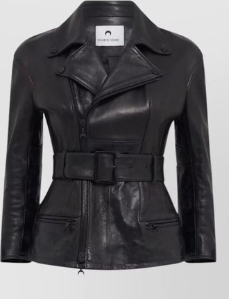 Marine Serre moon leather belted perfecto coat