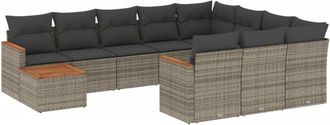 vidaXL Set De Sof&aacute;s De Jard&iacute;n 11 Pzas Y Cojines Rat&aacute;n Sint&eacute;tico Gris Vidaxl