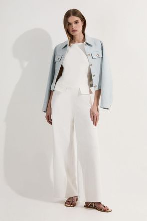 Karen Millen Womens Compact Stretch Stab Stitch Square Neck Tailored Wide Leg Jumpsuit - White - Size 12 UK