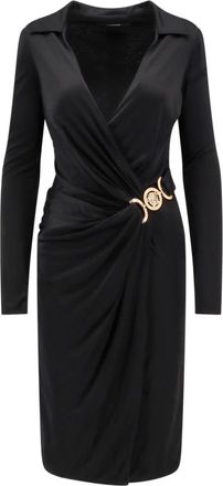 Versace Zwarte V-hals jurk gemaakt in Itali&euml; - Dames - Casual kleedjes - Zwart - XS - Kleedjes