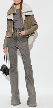 Rick Owens Suede Shearling Coat, Womens, Green