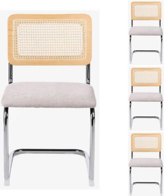 Vintahome Pack 4 Silla de comedor rat&aacute;n y tapizada Ninfa