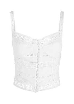 Charo Ruiz Ibiza Breth Lace-embellished Cotton-blend Crop top - White - S (UK8-10 / S)