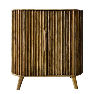 Jaipur Furniture Slated 2 Door Highboard Cabinet - Mango Wood - L45 x W106.5 x H110 cm - Light Finish - Assembly Required in Brown