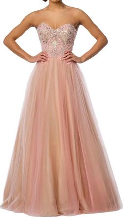 Terani Couture Sequin Sweetheart Prom Dress In Coral/nude