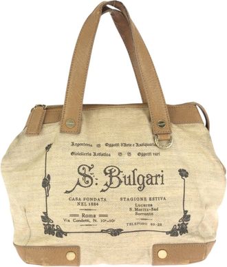 Bulgari Beige Brown Pvc Leather Handbag Tote Bag (Pre-Owned)
