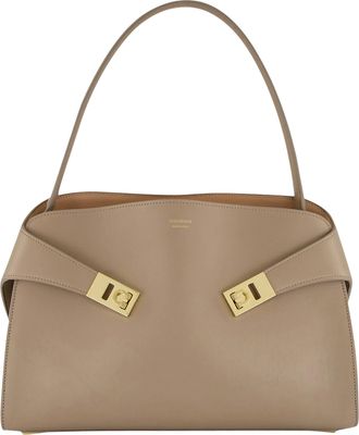 Ferragamo Hug Sh S Structured Gold Accents Calf Leather Shoulder Bag