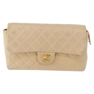 Chanel Vintage Classic Flap Quilted Lambskin Beige Leather Backpack Bag (Pre-Owned)