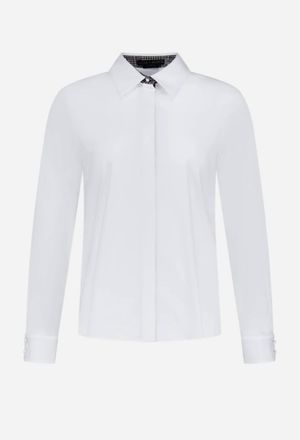 Alice & Olivia Womens Willla Combo Placket Top In White/black/toffee