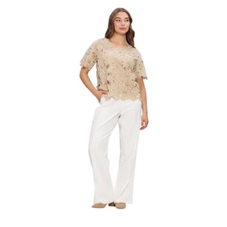 Nukus Nukus - Octavia Top Flower - Dames - Blouses & Shirts - Beige - Maat: XS Viscose