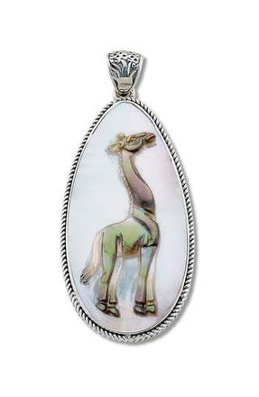 Samuel B. Sterling Silver & Mother-of-Pearl Giraffe Pendant in White at Nordstrom Rack