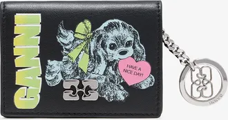 Ganni Black Card Holder in Blue With Flap and Dog