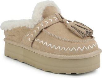 Vintage Havana Charm Faux Shearling Lined Platform Slipper in Sand Suede at Nordstrom, Size 5.5