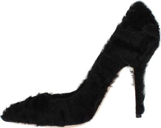 Dolce & Gabbana Womens Black Xiangao Lamb Fur Leather Pumps