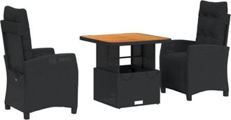 vidaXL Vidaxl - Set Comedor De Jard&iacute;n 3 Pzas Con Cojines Rat&aacute;n Sint&eacute;tico Negro