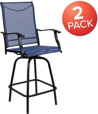 Flash Furniture Patio Bar Height Stools Set of 2, All-Weather Textilene Swivel Patio Stools and Deck Chairs with High Back & Armrests in Navy