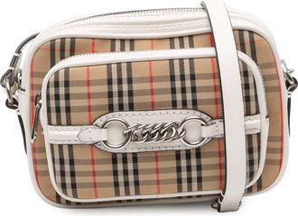 Burberry Pre-owned Womens Plaid Chain Crossbody Bag - Tan Textile - One Size