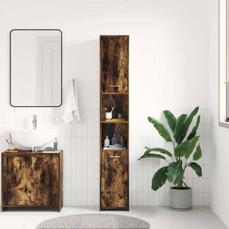Berkfield Home Durable Bathroom Cabinet Smoked Oak 30x30x183.5 cm Engineered Wood in Brown