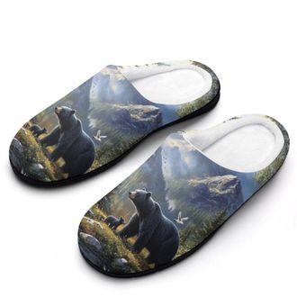 Generic Rustic Bear Family Forests Womens Slippers Warm House Slippers Indoor House Shoes with Anti-Skid Rubber Sole