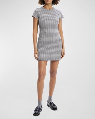 Theory Dolman Short-Sleeve Houndstooth Mini Dress