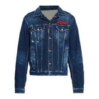 Dsquared2 Denim Jackets, male, Blue, Size: 2XL Vintage-effect Denim Jacket