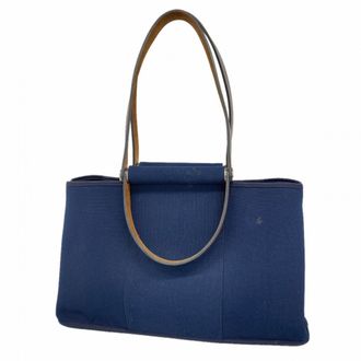 Herm&egrave;s Navy Canvas Tote Bag (Pre-Owned)