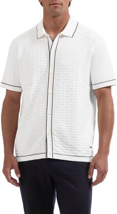 Bugatchi Short Sleeve Full Button Sweater in Chalk at Nordstrom, Size Xx-Large