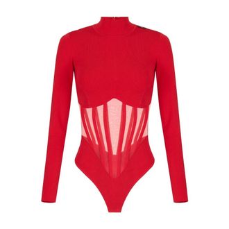 Elisabetta Franchi Gebreide bustier-body - Dames - Tops - Rood - Maat: L Nylon