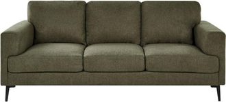 Beliani 3 Seater Sofa Green Fabric Upholstery Iron Legs Minimalistic Mid Cenutry Modern Style LOUSTO