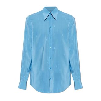 Dolce & Gabbana Formal Shirts, male, Blue, Size: 2XL Silk Monogram Shirt