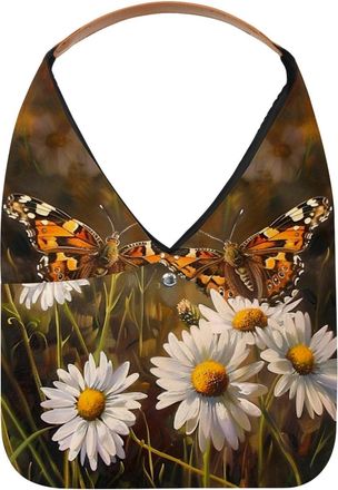 Generic Butterflies Daisies Flower (4) Reusable Lightweight Grocery Bags - Foldable Into Compact Pouch, Washable & Sturdy, Multipurpose for Shopping and Trave