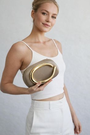 SVNX Womens Oval Satin Hard Case Clutch Bag In Muted Gold - One Size