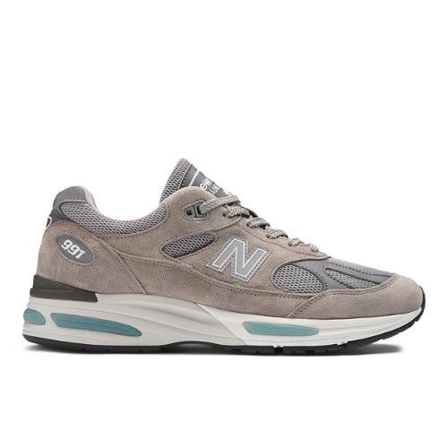Unisex Made in UK 991v2 in Grigio, Pelle Scamosciata/Rete, Taglia 37.5