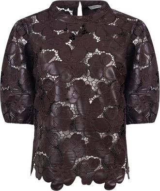 Nukus Nukus - Nicole Top Flower PU - Dames - Blouses & Shirts - Bruin - Maat: 3XL Poliester